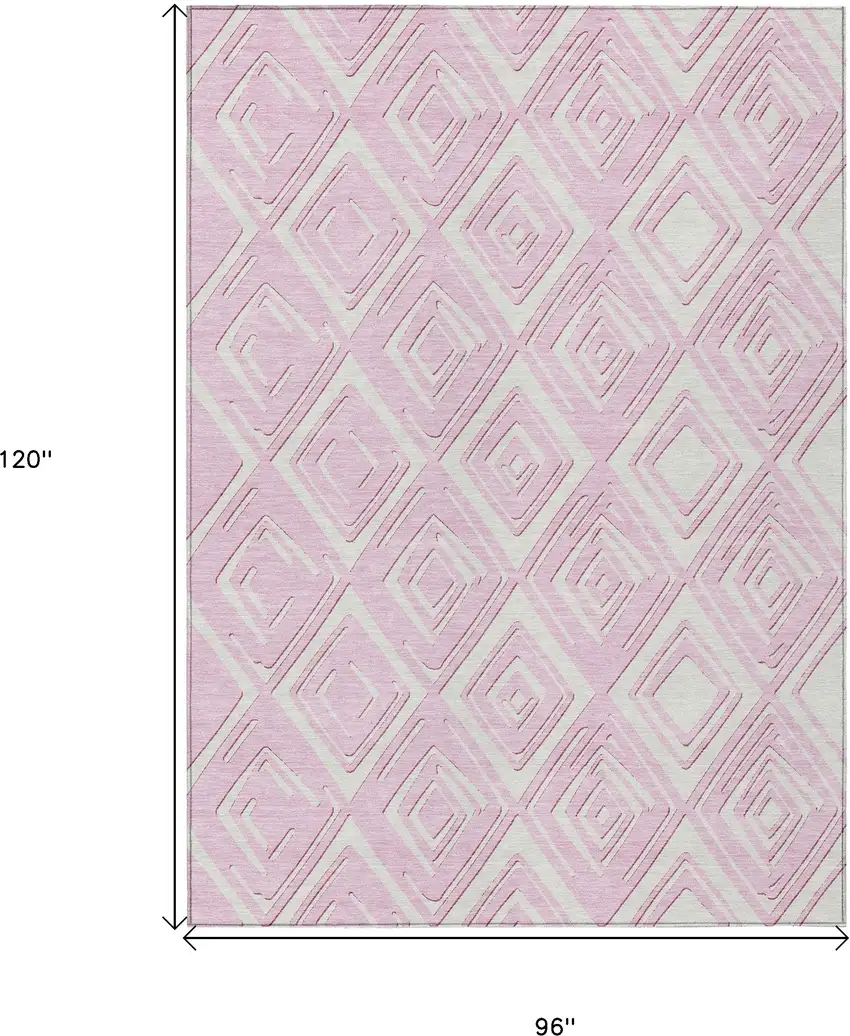 Pink And Ivory Geometric Washable Indoor Outdoor Area Rug Photo 3