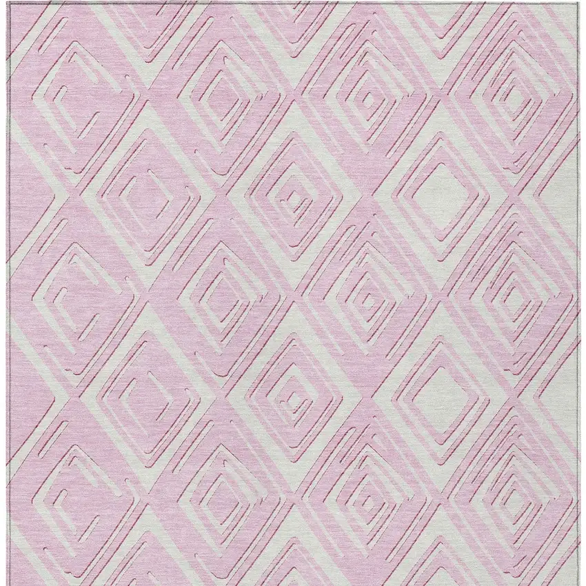 Pink And Ivory Geometric Washable Indoor Outdoor Area Rug Photo 8