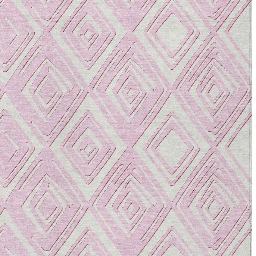 Pink And Ivory Geometric Washable Indoor Outdoor Area Rug Photo 6