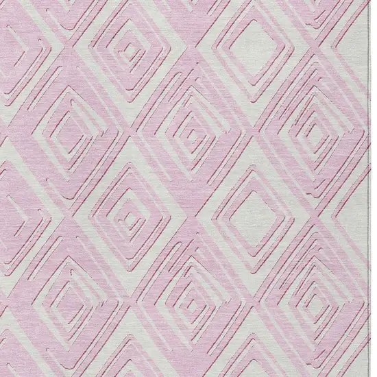 Pink And Ivory Geometric Washable Indoor Outdoor Area Rug Photo 6