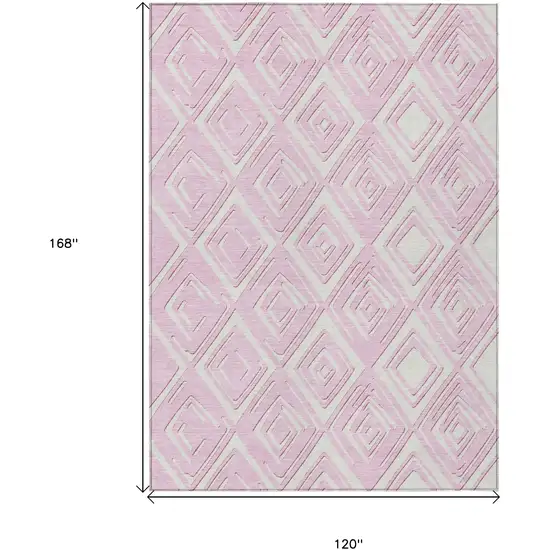 Pink And Ivory Geometric Washable Indoor Outdoor Area Rug Photo 3