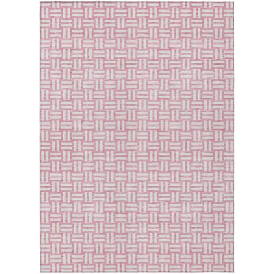Pink And Ivory Geometric Washable Indoor Outdoor Area Rug Photo 2