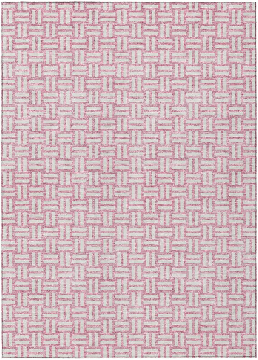 Pink And Ivory Geometric Washable Indoor Outdoor Area Rug Photo 2