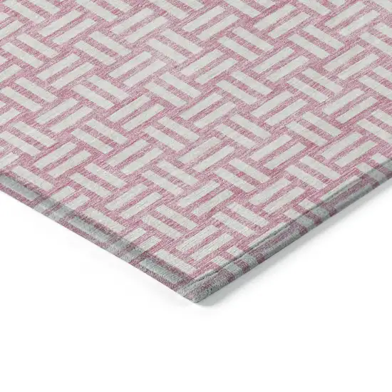 Pink And Ivory Geometric Washable Indoor Outdoor Area Rug Photo 4