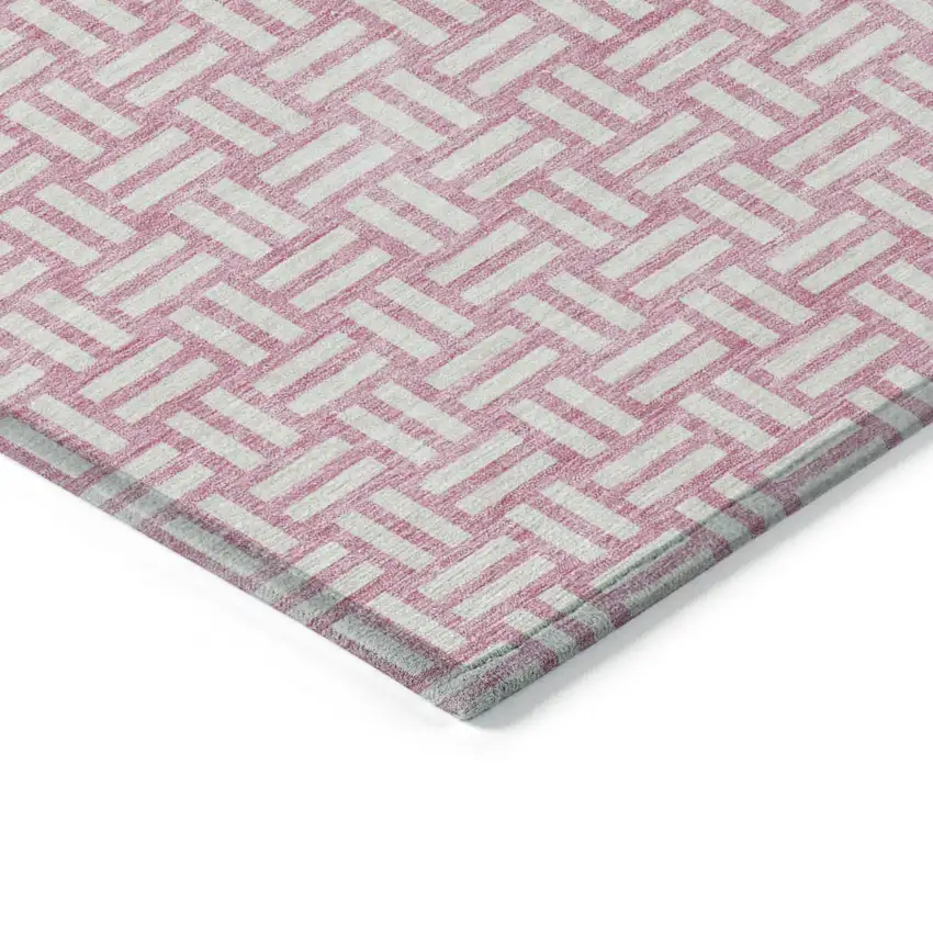 Pink And Ivory Geometric Washable Indoor Outdoor Area Rug Photo 4