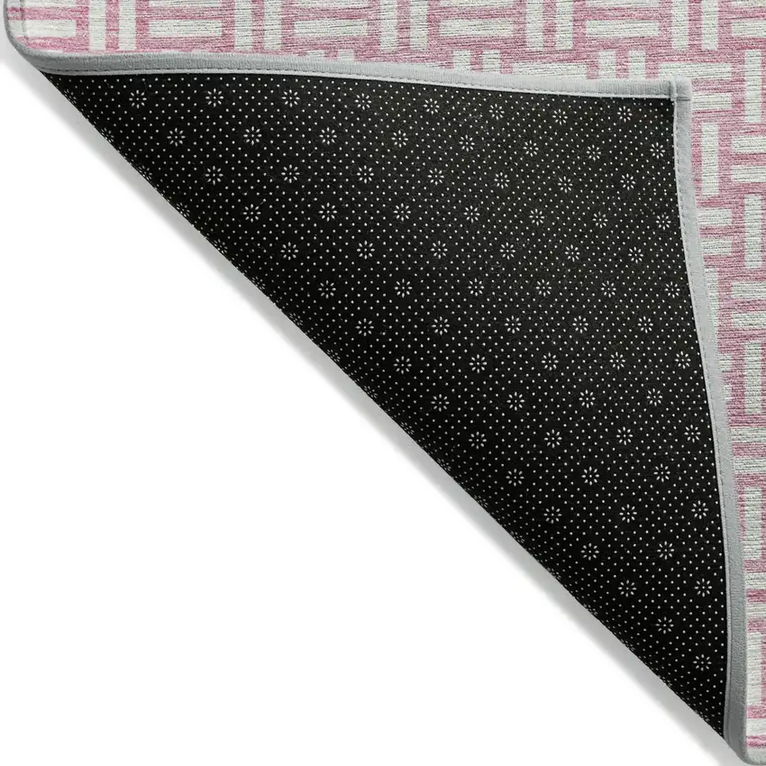 Pink And Ivory Geometric Washable Indoor Outdoor Area Rug Photo 5