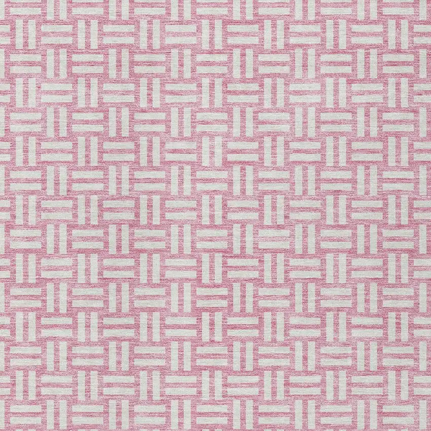 Pink And Ivory Geometric Washable Indoor Outdoor Area Rug Photo 7