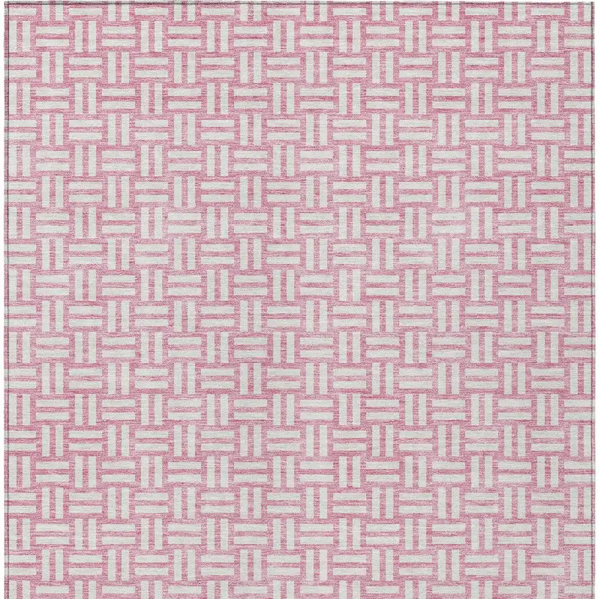 Pink And Ivory Geometric Washable Indoor Outdoor Area Rug Photo 8