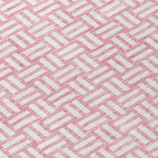 Pink And Ivory Geometric Washable Indoor Outdoor Area Rug Photo 6