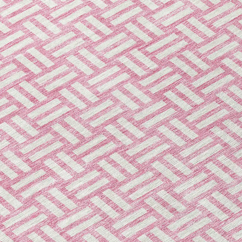 Pink And Ivory Geometric Washable Indoor Outdoor Area Rug Photo 6