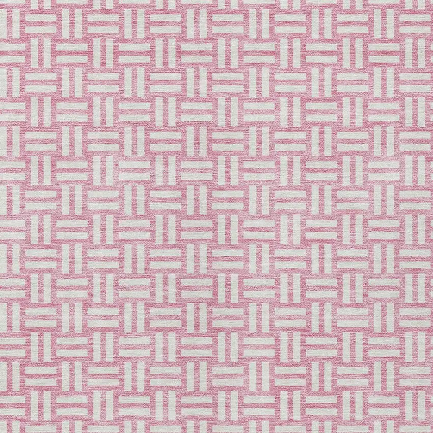 Pink And Ivory Geometric Washable Indoor Outdoor Area Rug Photo 7