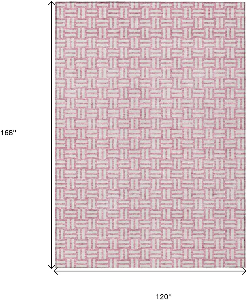 Pink And Ivory Geometric Washable Indoor Outdoor Area Rug Photo 3