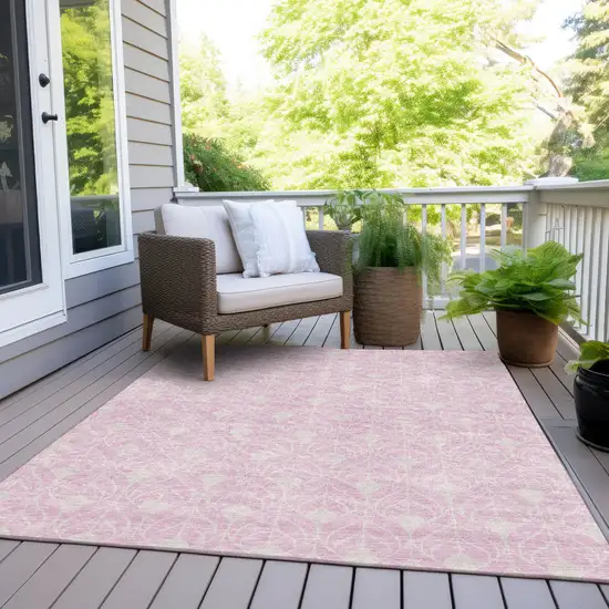Pink And Ivory Geometric Washable Indoor Outdoor Area Rug Photo 6