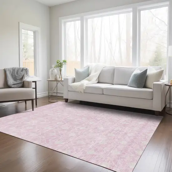 Pink And Ivory Geometric Washable Indoor Outdoor Area Rug Photo 8