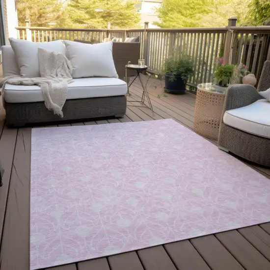 Pink And Ivory Geometric Washable Indoor Outdoor Area Rug Photo 9