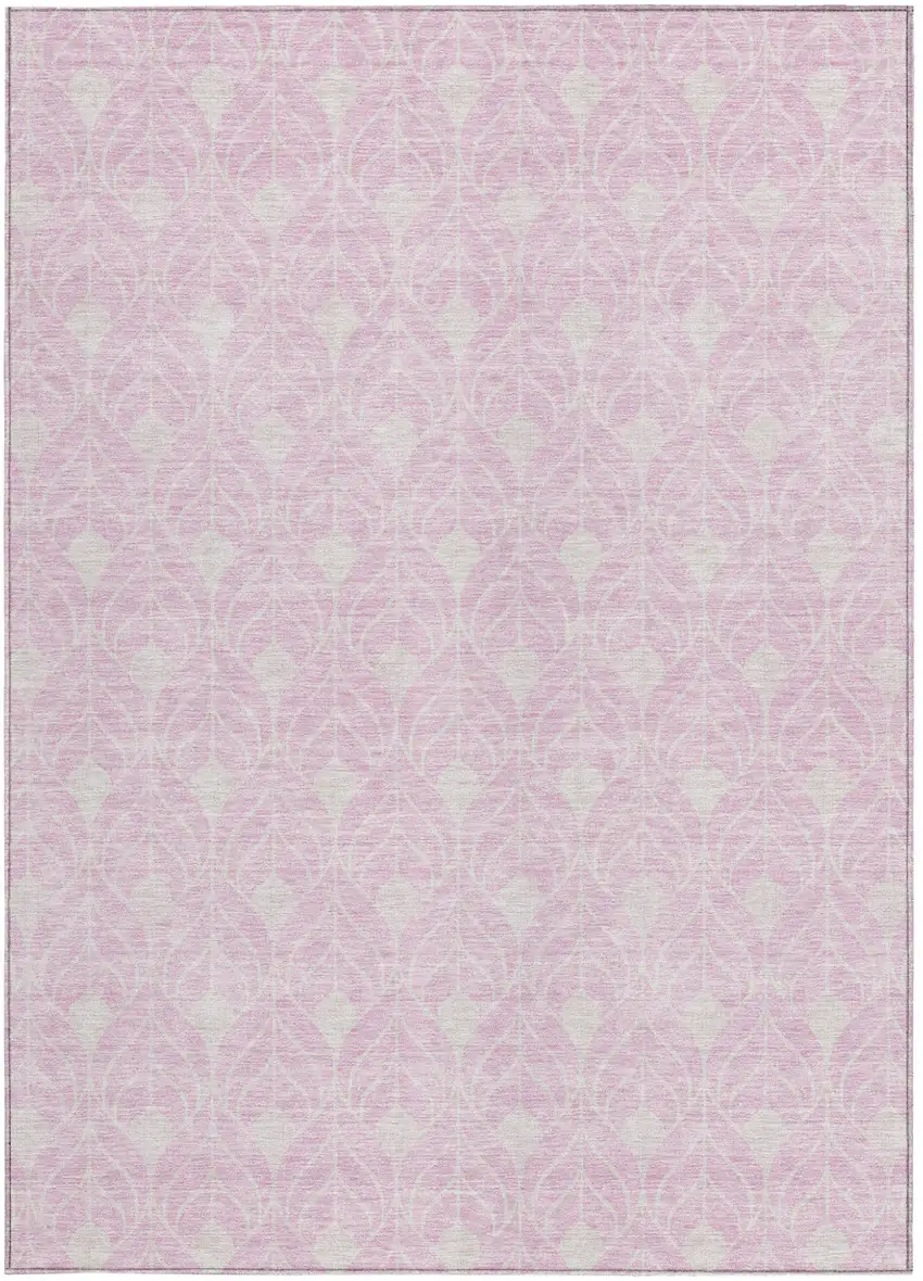 Pink And Ivory Geometric Washable Indoor Outdoor Area Rug Photo 6