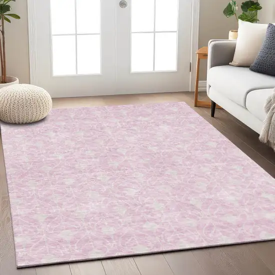 Pink And Ivory Geometric Washable Indoor Outdoor Area Rug Photo 8
