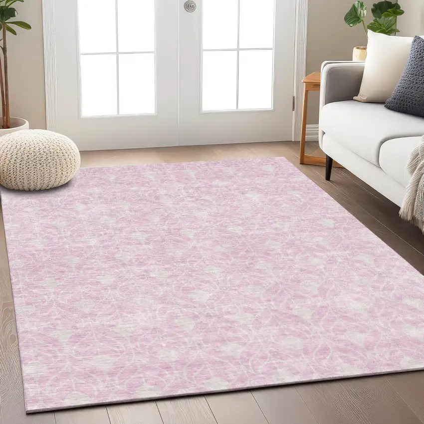 Pink And Ivory Geometric Washable Indoor Outdoor Area Rug Photo 8