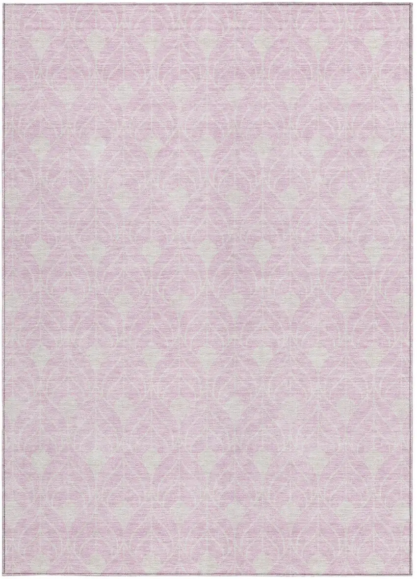 Pink And Ivory Geometric Washable Indoor Outdoor Area Rug Photo 6