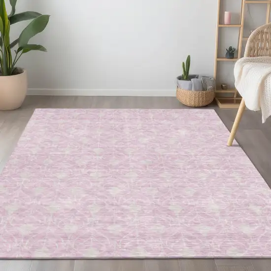 Pink And Ivory Geometric Washable Indoor Outdoor Area Rug Photo 8