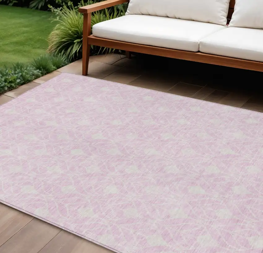 Pink And Ivory Geometric Washable Indoor Outdoor Area Rug Photo 1
