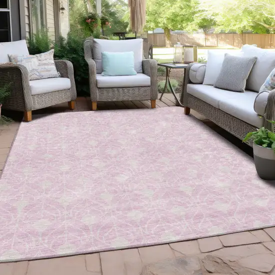 Pink And Ivory Geometric Washable Indoor Outdoor Area Rug Photo 7