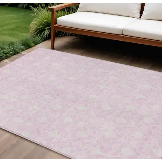 Pink And Ivory Geometric Washable Indoor Outdoor Area Rug Photo 2