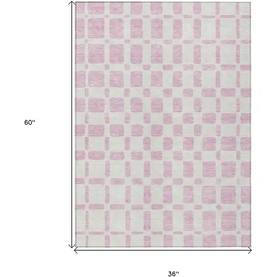 Pink And Ivory Geometric Washable Indoor Outdoor Area Rug Photo 3