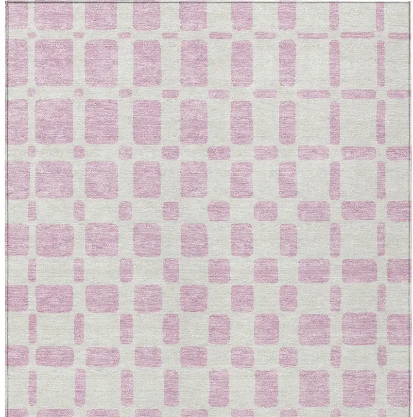Pink And Ivory Geometric Washable Indoor Outdoor Area Rug Photo 7