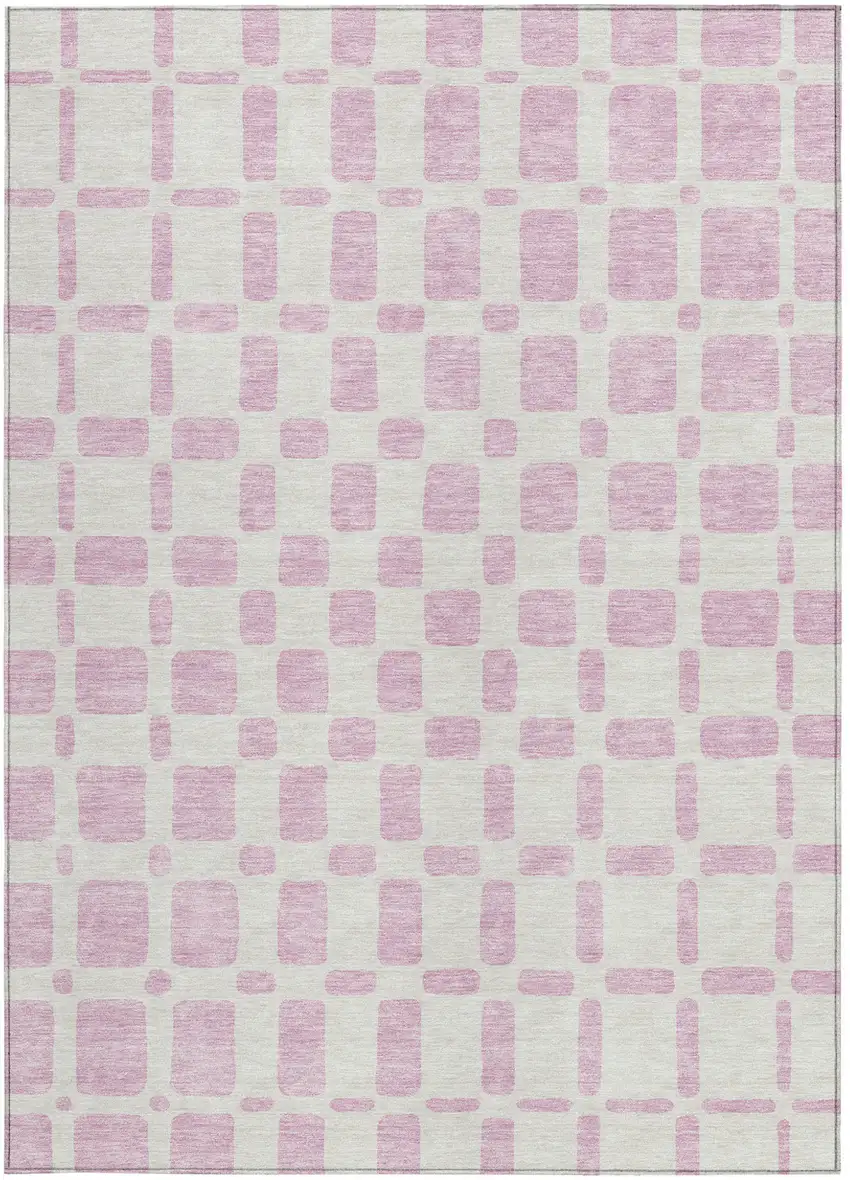 Pink And Ivory Geometric Washable Indoor Outdoor Area Rug Photo 6