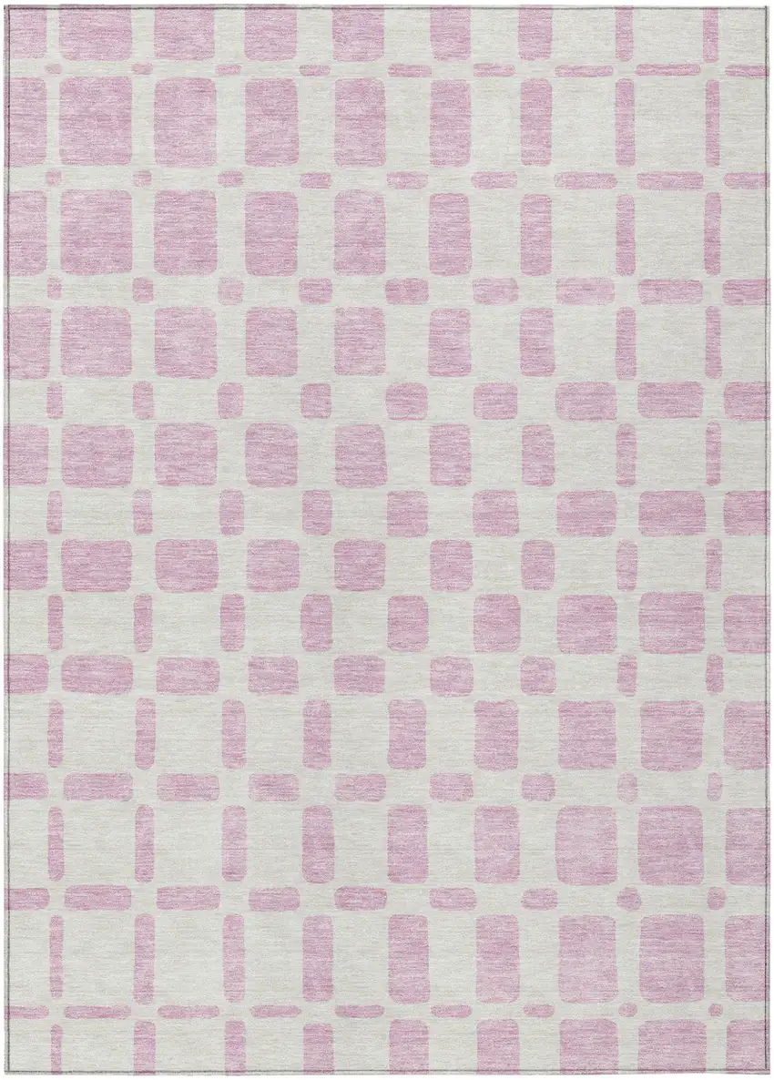 Pink And Ivory Geometric Washable Indoor Outdoor Area Rug Photo 2