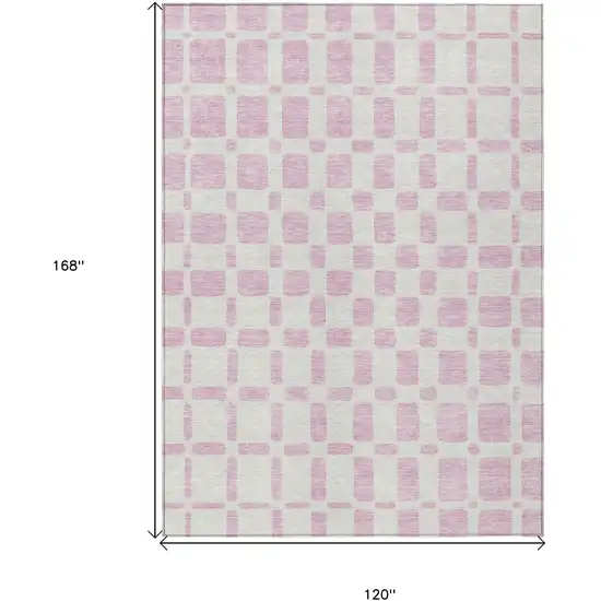 Pink And Ivory Geometric Washable Indoor Outdoor Area Rug Photo 3