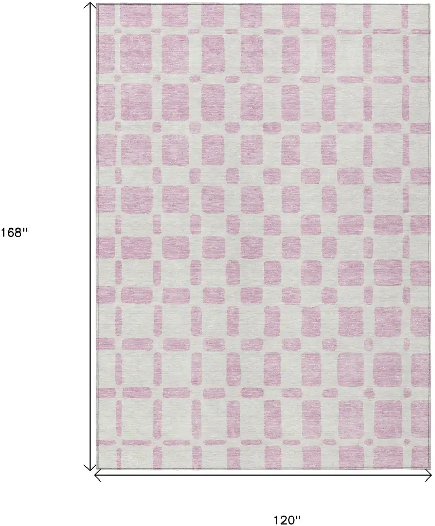 Pink And Ivory Geometric Washable Indoor Outdoor Area Rug Photo 3