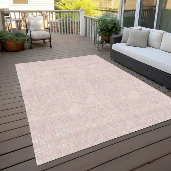 Pink And Ivory Geometric Washable Indoor Outdoor Area Rug Photo 9