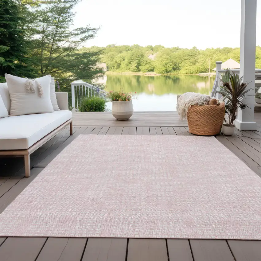Pink And Ivory Geometric Washable Indoor Outdoor Area Rug Photo 8
