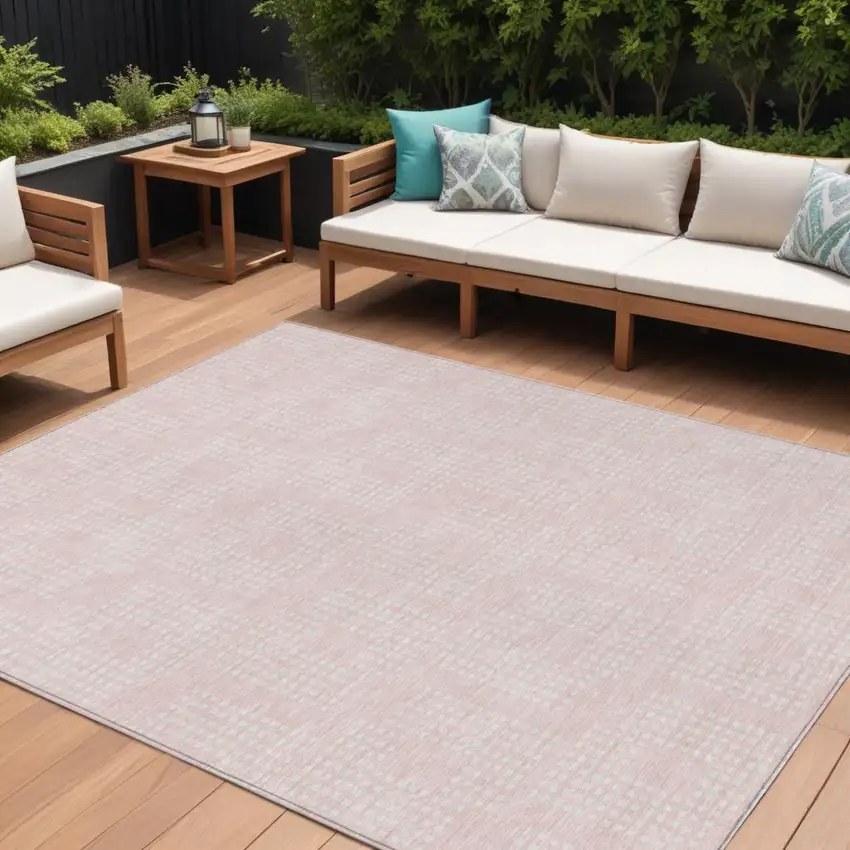 Pink And Ivory Geometric Washable Indoor Outdoor Area Rug Photo 1
