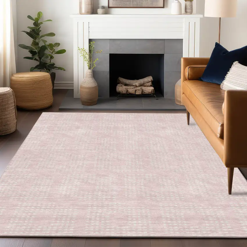 Pink And Ivory Geometric Washable Indoor Outdoor Area Rug Photo 9