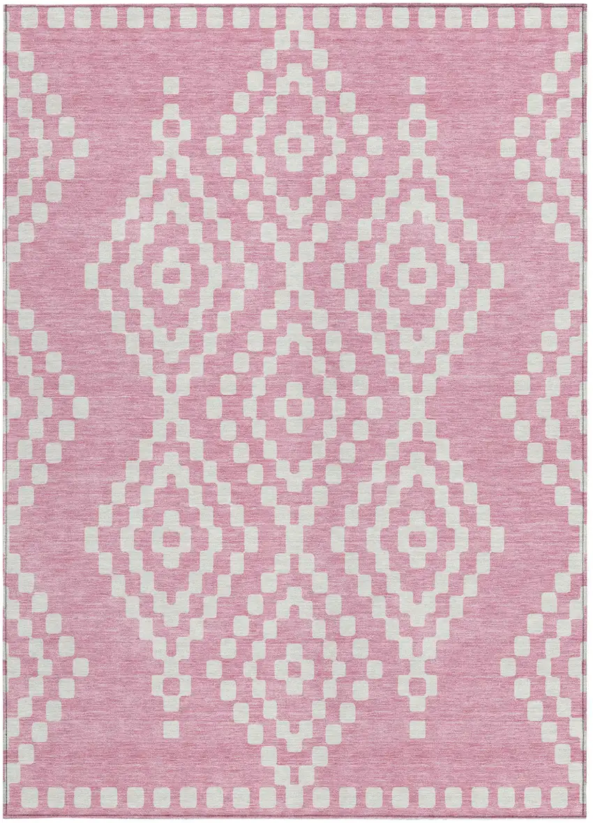 Pink And Ivory Geometric Washable Indoor Outdoor Area Rug Photo 8