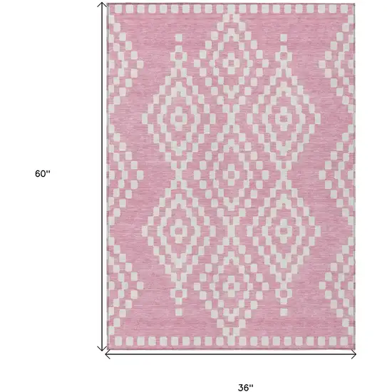 Pink And Ivory Geometric Washable Indoor Outdoor Area Rug Photo 3