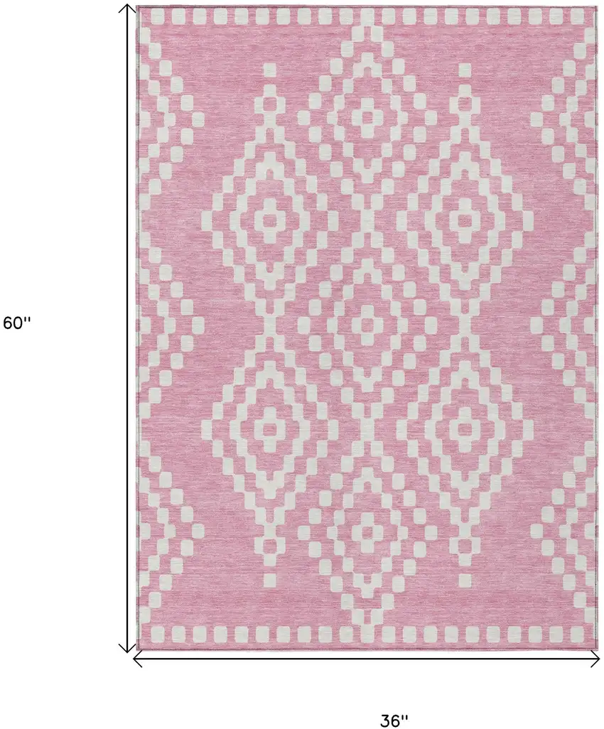 Pink And Ivory Geometric Washable Indoor Outdoor Area Rug Photo 3