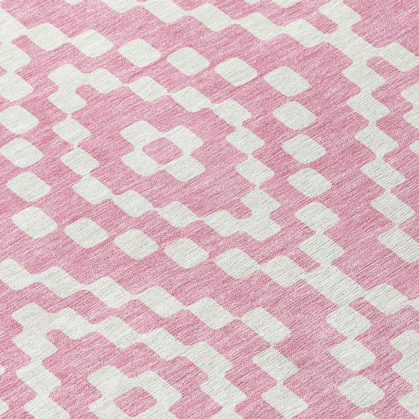 Pink And Ivory Geometric Washable Indoor Outdoor Area Rug Photo 6