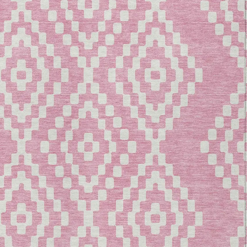Pink And Ivory Geometric Washable Indoor Outdoor Area Rug Photo 7