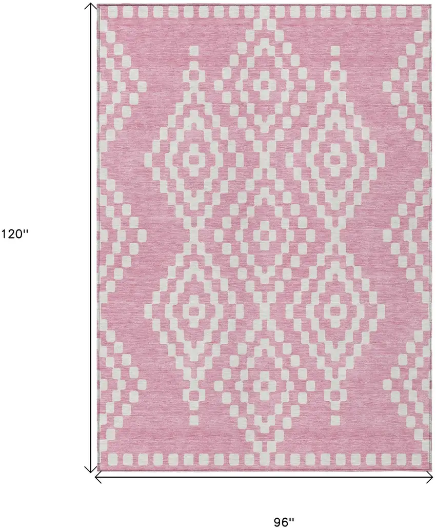 Pink And Ivory Geometric Washable Indoor Outdoor Area Rug Photo 3