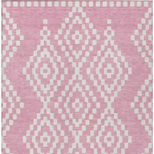 Photo of Pink And Ivory Geometric Washable Indoor Outdoor Area Rug