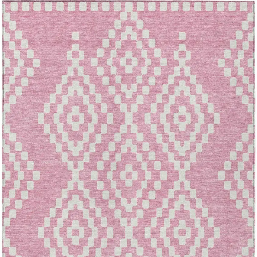 Pink And Ivory Geometric Washable Indoor Outdoor Area Rug Photo 7