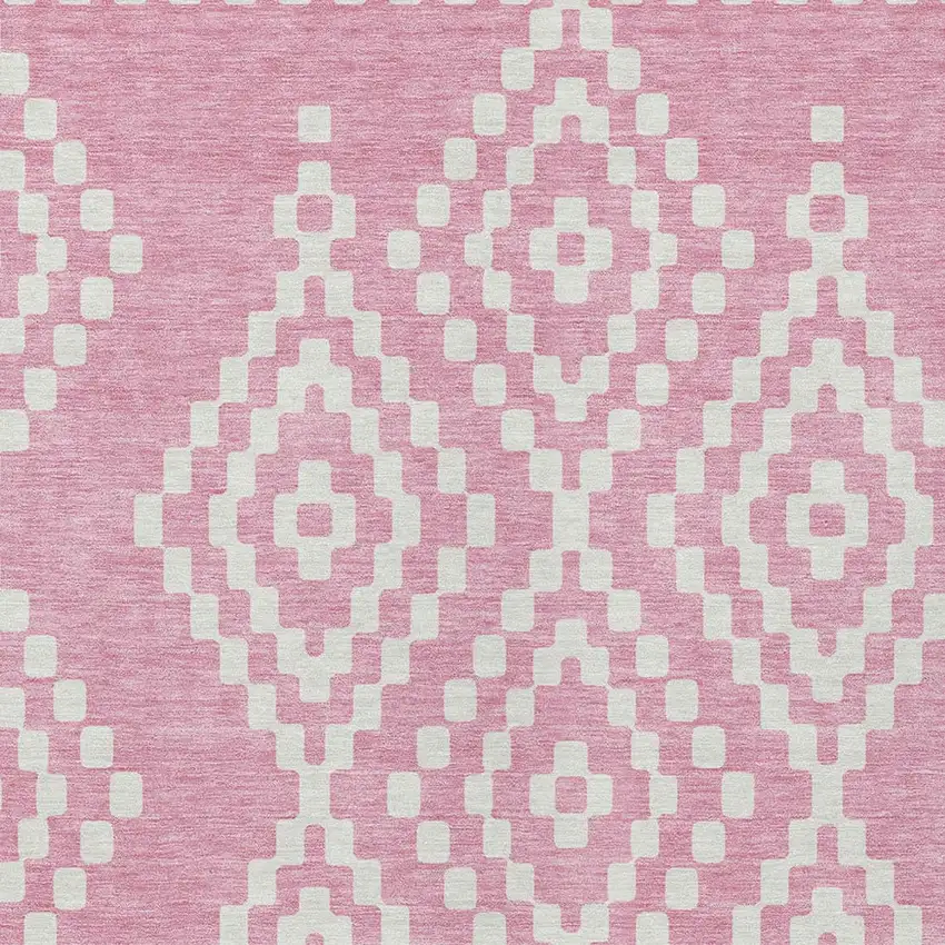 Pink And Ivory Geometric Washable Indoor Outdoor Area Rug Photo 7