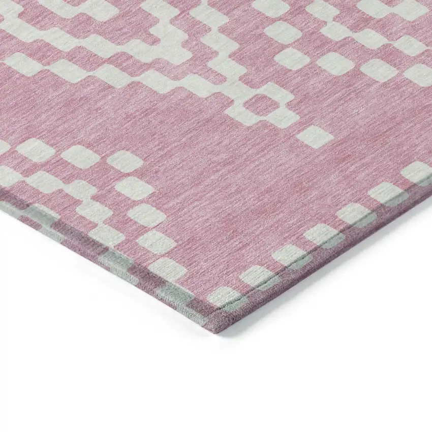 Pink And Ivory Geometric Washable Indoor Outdoor Area Rug Photo 5