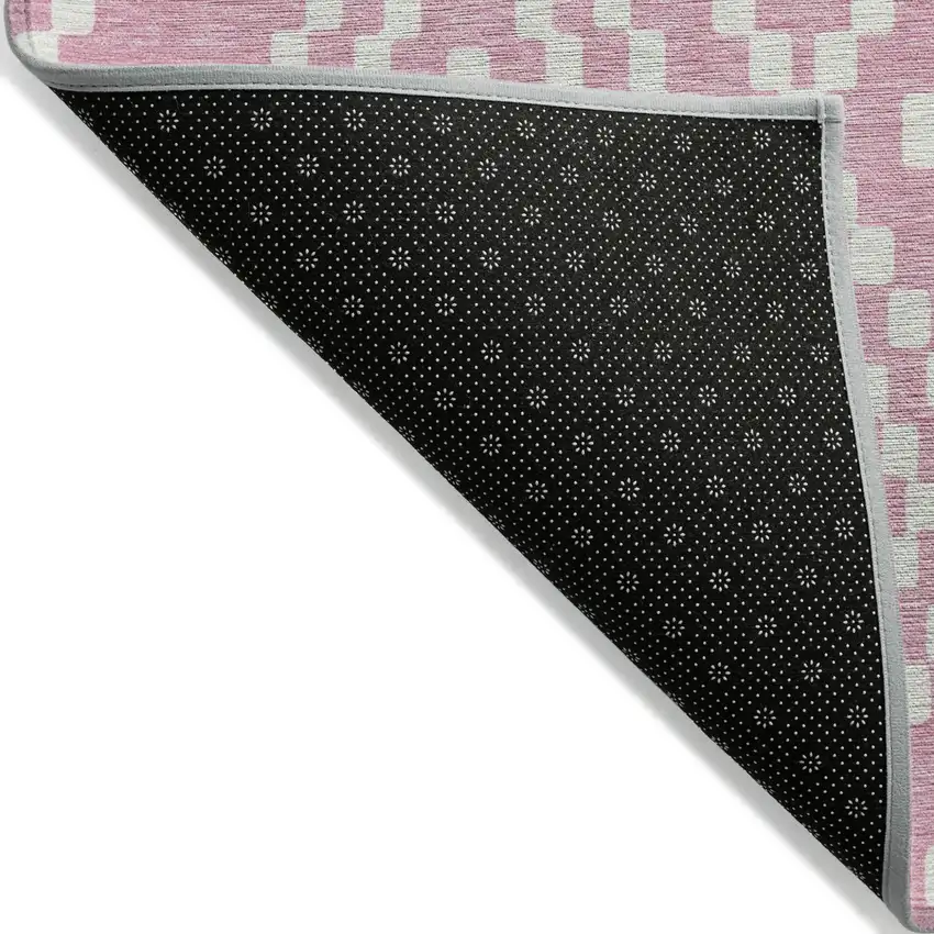 Pink And Ivory Geometric Washable Indoor Outdoor Area Rug Photo 4