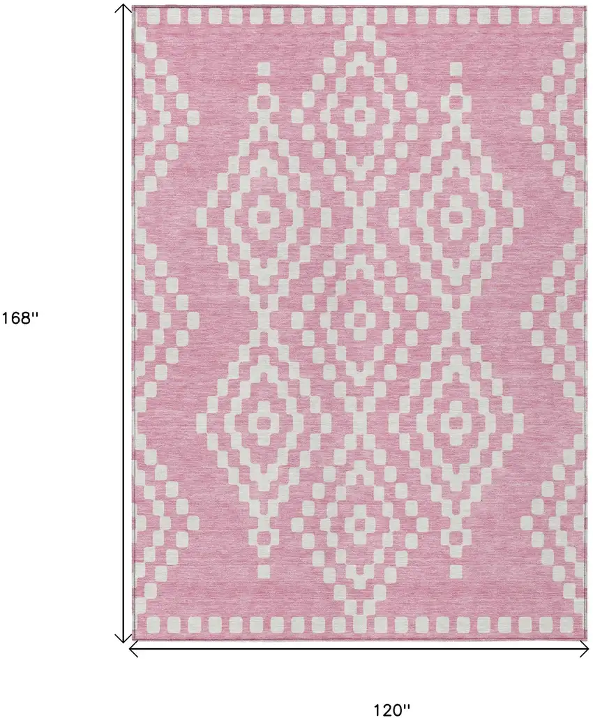 Pink And Ivory Geometric Washable Indoor Outdoor Area Rug Photo 3