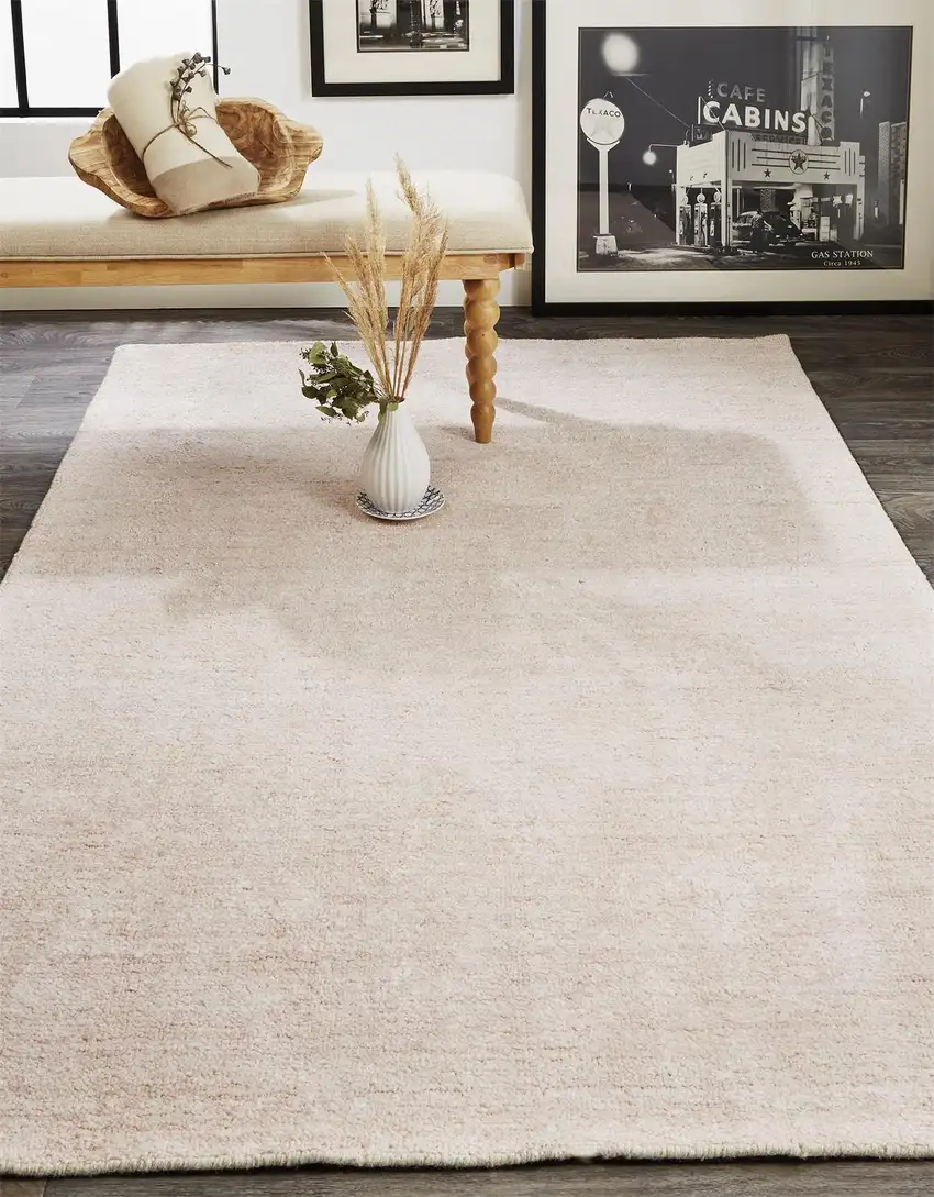 Pink And Ivory Hand Woven Area Rug Photo 6